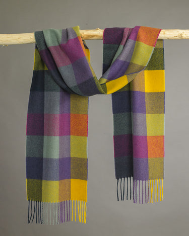 Yellow x Purple x Green House Check Cashmere Scarf